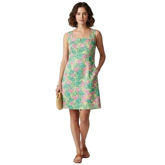 Lilly Pulitzer Dresses & Skirts - Lilly Pulitzer Women's Green Pink Flamingo Floral Print Dress Shift Dress Sz 10